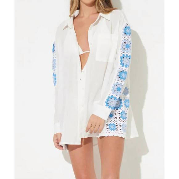 NEW OCEAN DRIVE crochet inset top in white - Picture 1 of 1